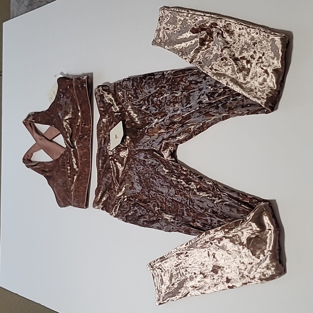 Fabletics Oasis Crushed Velour Sports Bra Medium & Leggings Medium